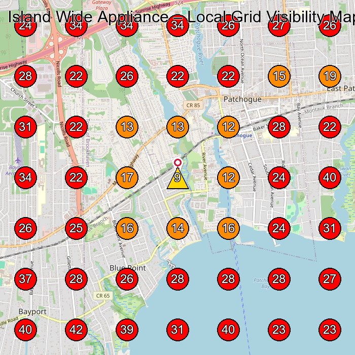 Island Wide Appliance GeoGrid visibility map for Appliance Repair Service in Ronkonkoma